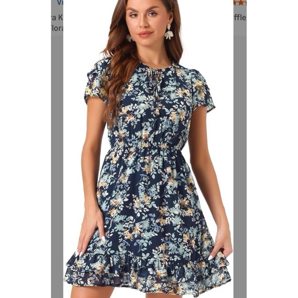 NEW Women's plus size XXL navy blue ruffle sleeve V-neck flowy ruffled dress.